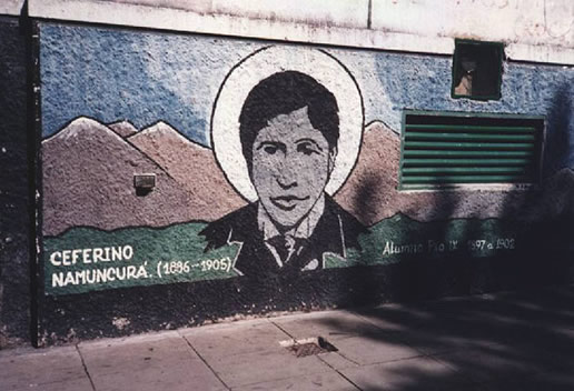  Mural pintado en el colegio Pío IX, en el barrio de Almagro en Buenos Aires, donde estudiaron Ceferino Namuncurá y Carlos Gardel.
